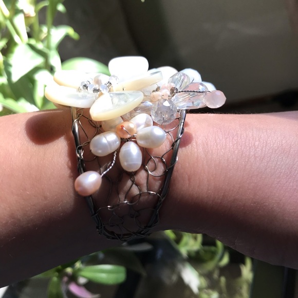Anthropologie flowers bracelet cuff with pearls - Picture 8 of 12